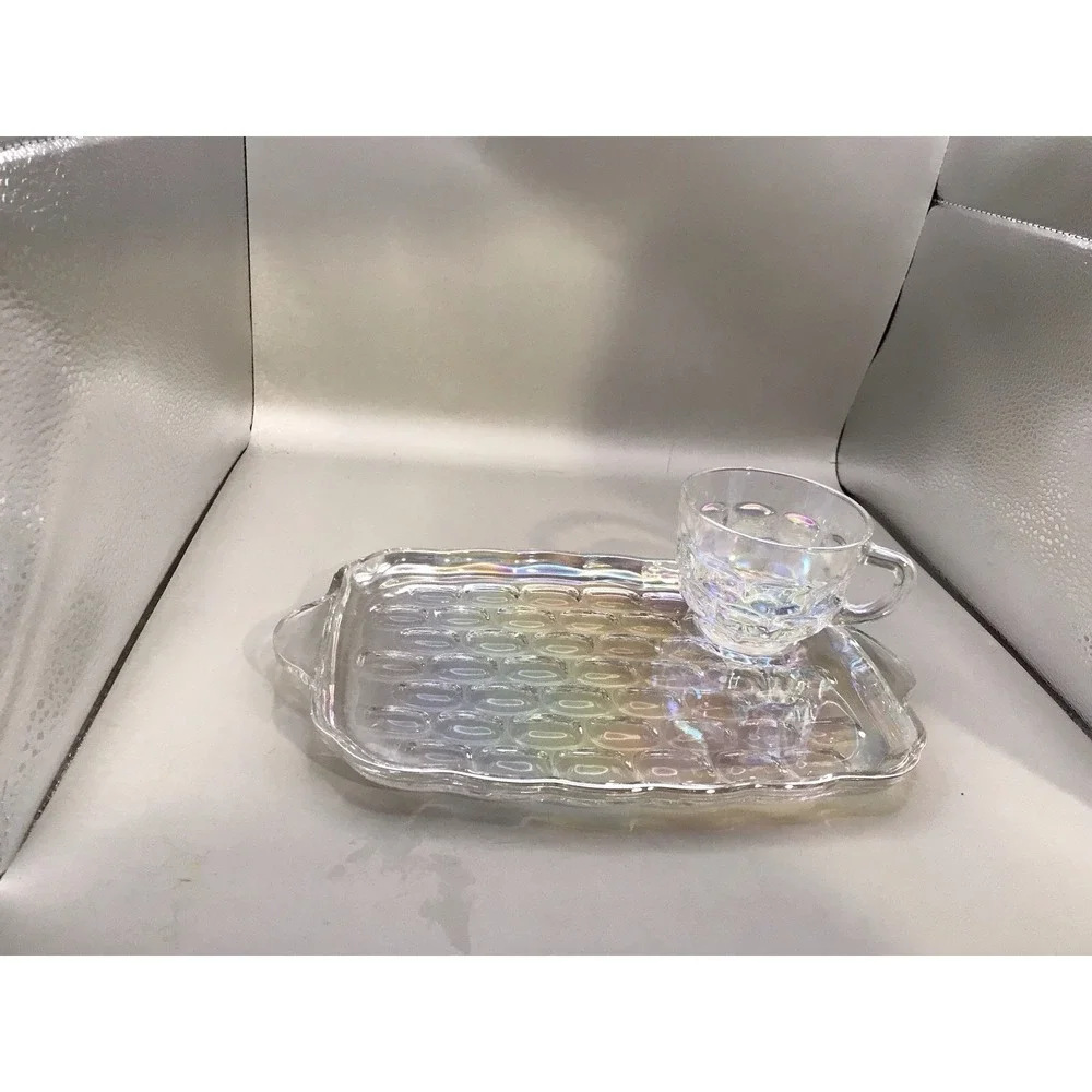 Vintage Federal Glass 2 Piece Irredescent Glass And Platter Set